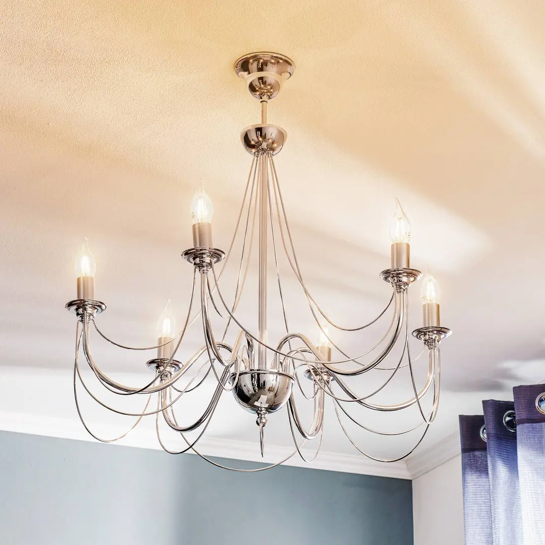 Domiluce Kronleuchter Retro in Silber, 6fl. 75 cm Abhängung