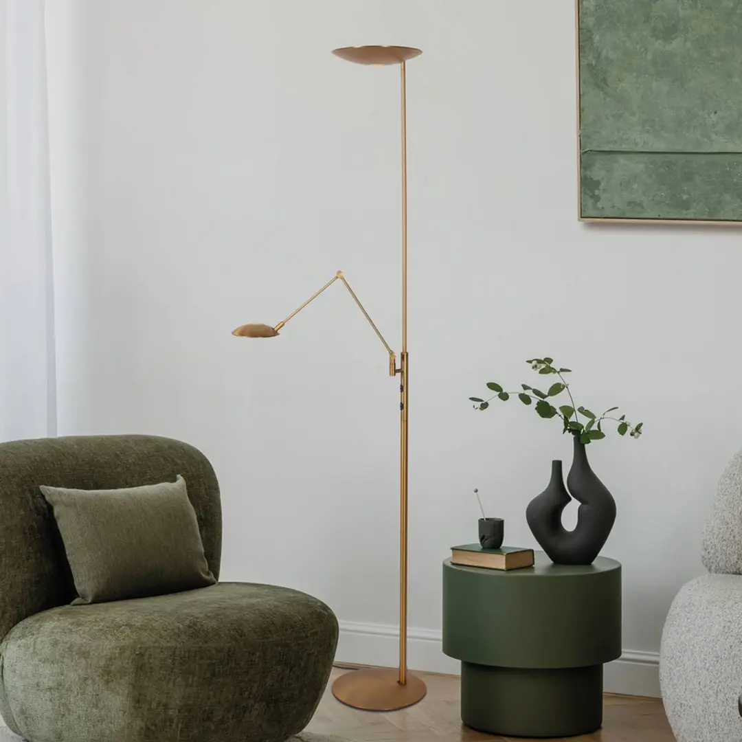 Steinhauer LED-Deckenfluter Daphne 2 + Leselicht, bronze, CCT, Fernbed.