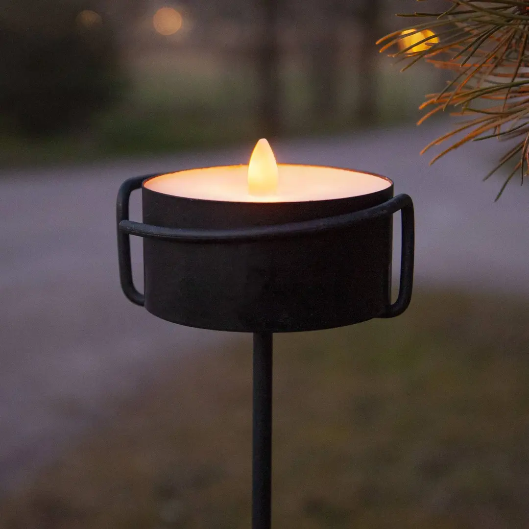 STAR TRADING LED-Kerze Torch Candle schwarz Metall/Wachs Batteriebetrieb