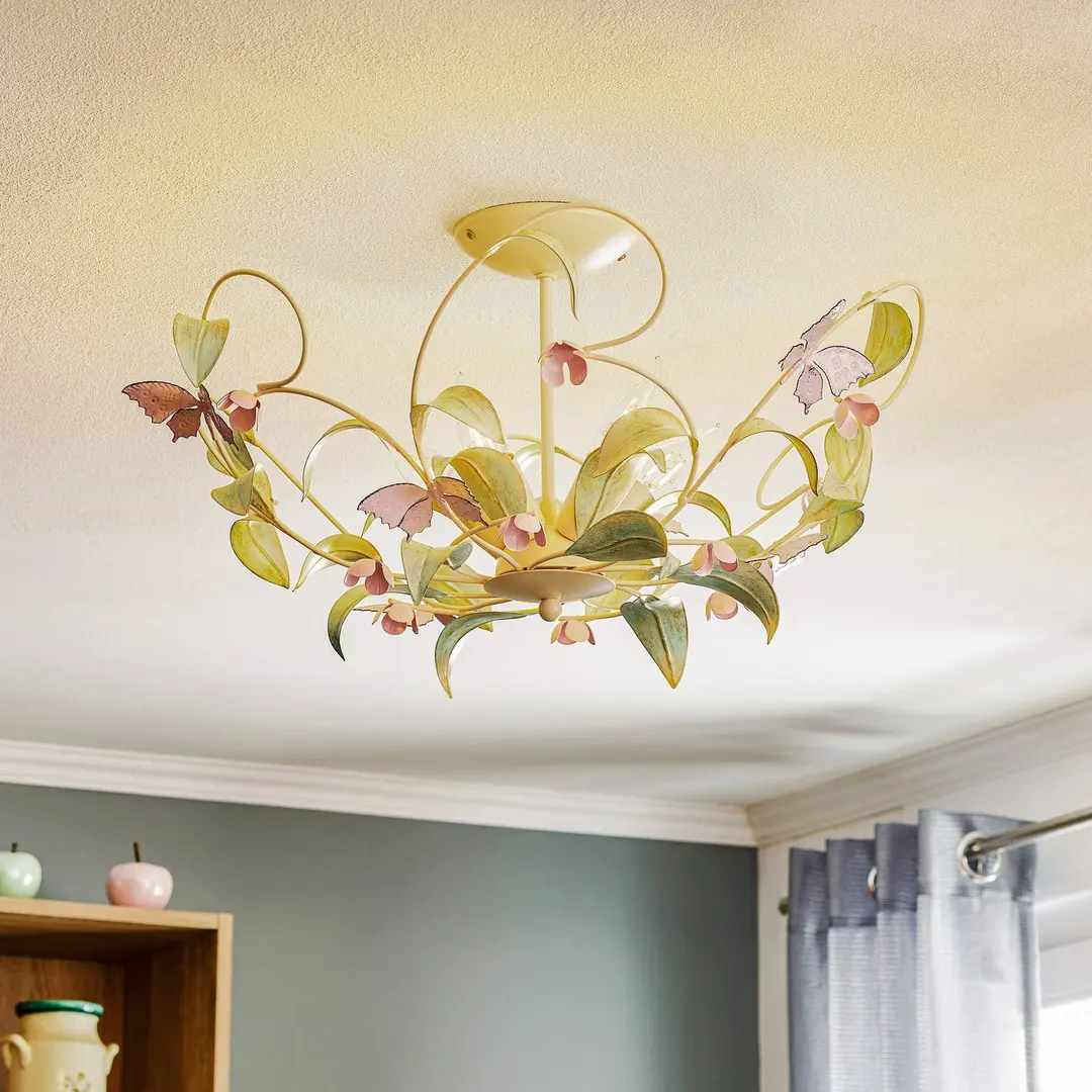 Luminex Deckenlampe BUTTERFLY, creme/grün/rosé, Edelstahl, 5-flammig