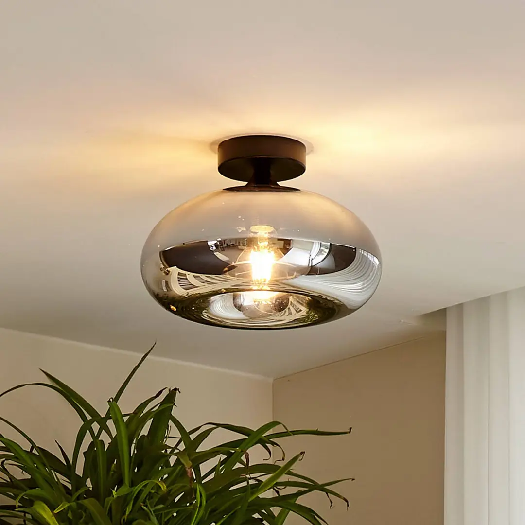 Lindby Deckenleuchte Zehra, Ø 28 cm, rauchgrau, Glas