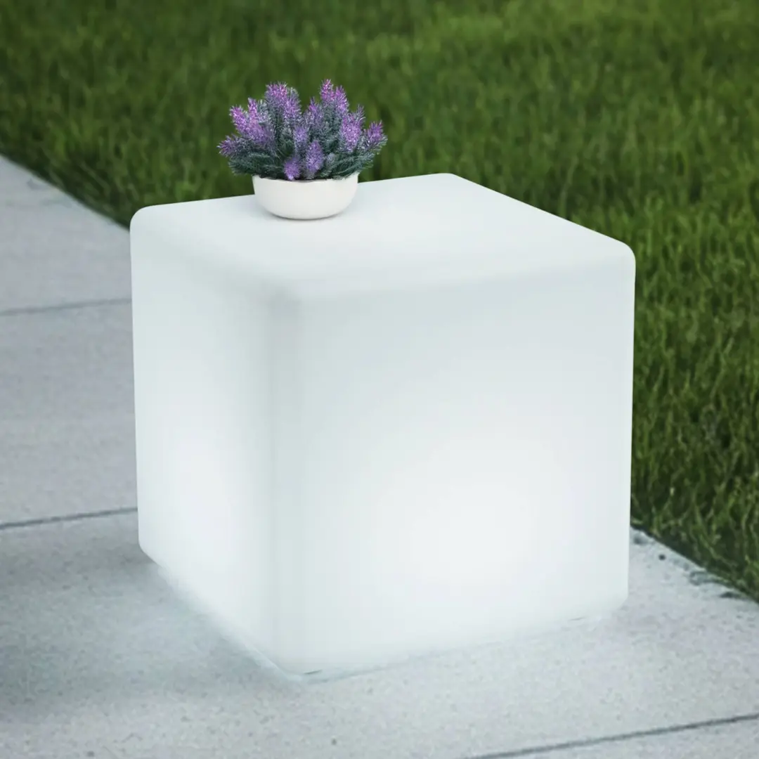 Lindby Akku-LED-Außenleuchte Cubara, RGB, Würfel, Kunststoff