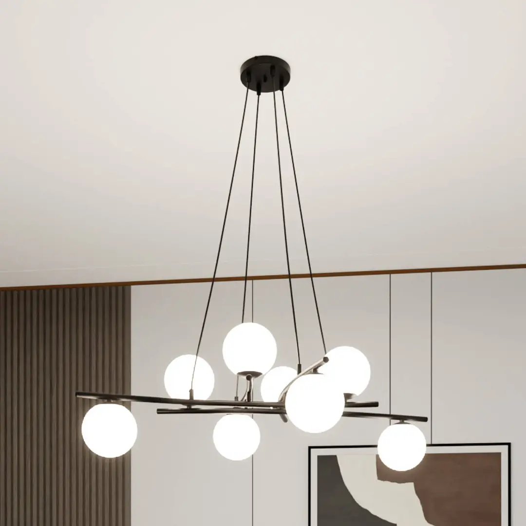 EMIBIG LIGHTING Hängeleuchte Glassy, Glas opal, 100 cm, 8-flg., gekreuzt