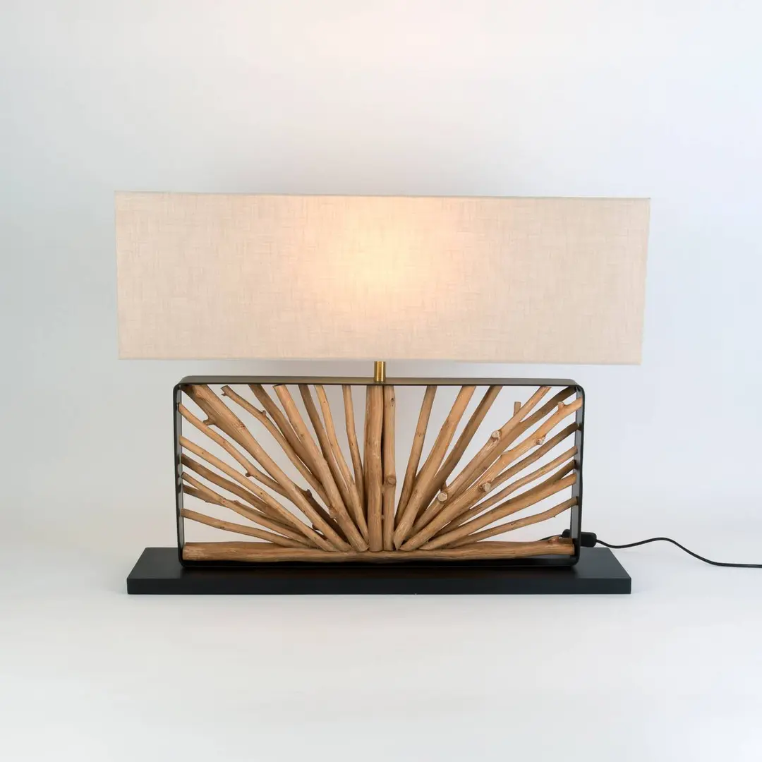 Holländer Tischlampe MONTE ISOLA, natur/beige, Höhe 67 cm, Holz/Textil
