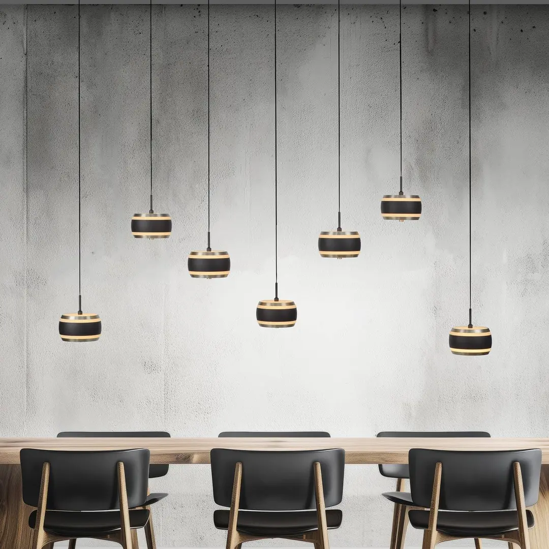 Pure LED-Hängelampe PURE Falling Rings schwarz Länge 132 cm 7-fl.