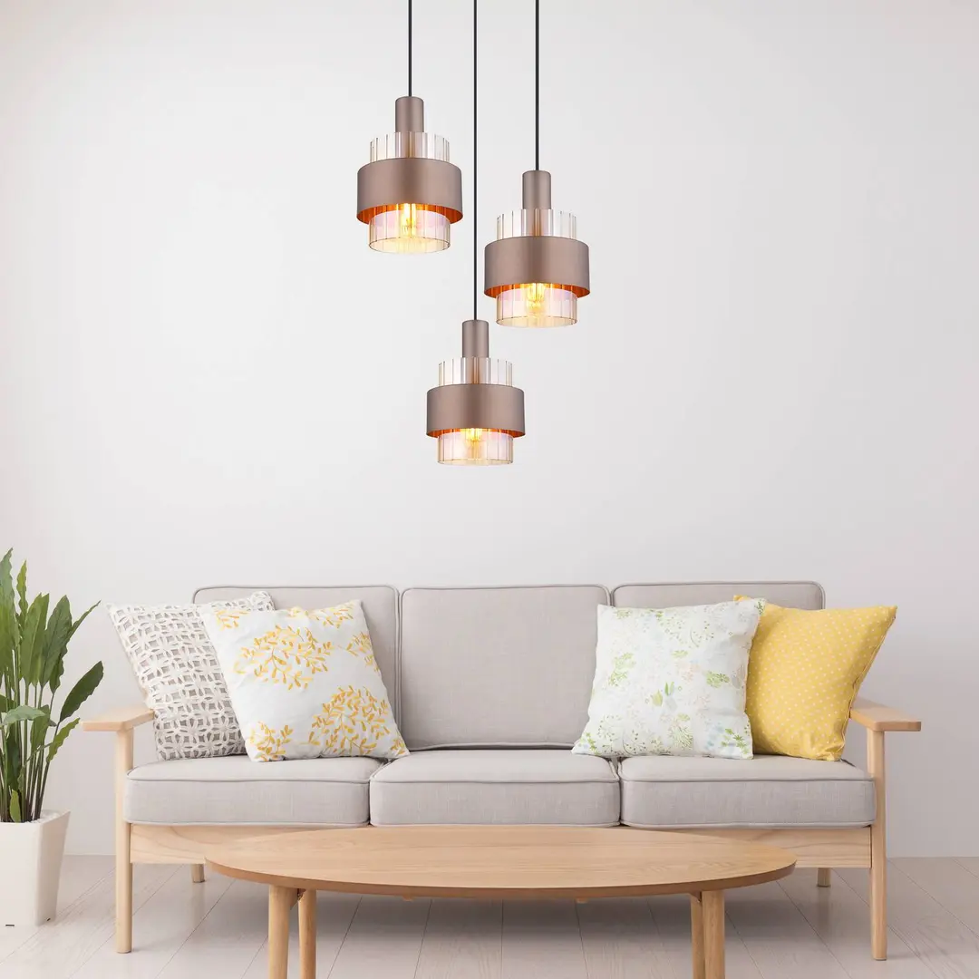 Globo Hängelampe Milley, Ø 45 cm, bronzefarben, 3-flg., Metall
