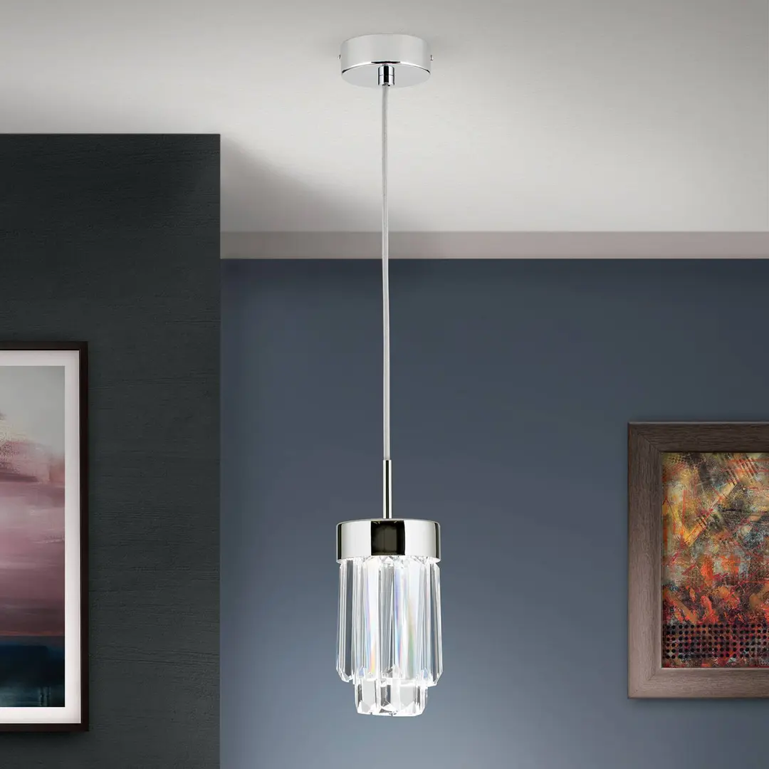 Orion LED-Hängeleuchte Prism, Kristallglas, Ø10cm, chrom