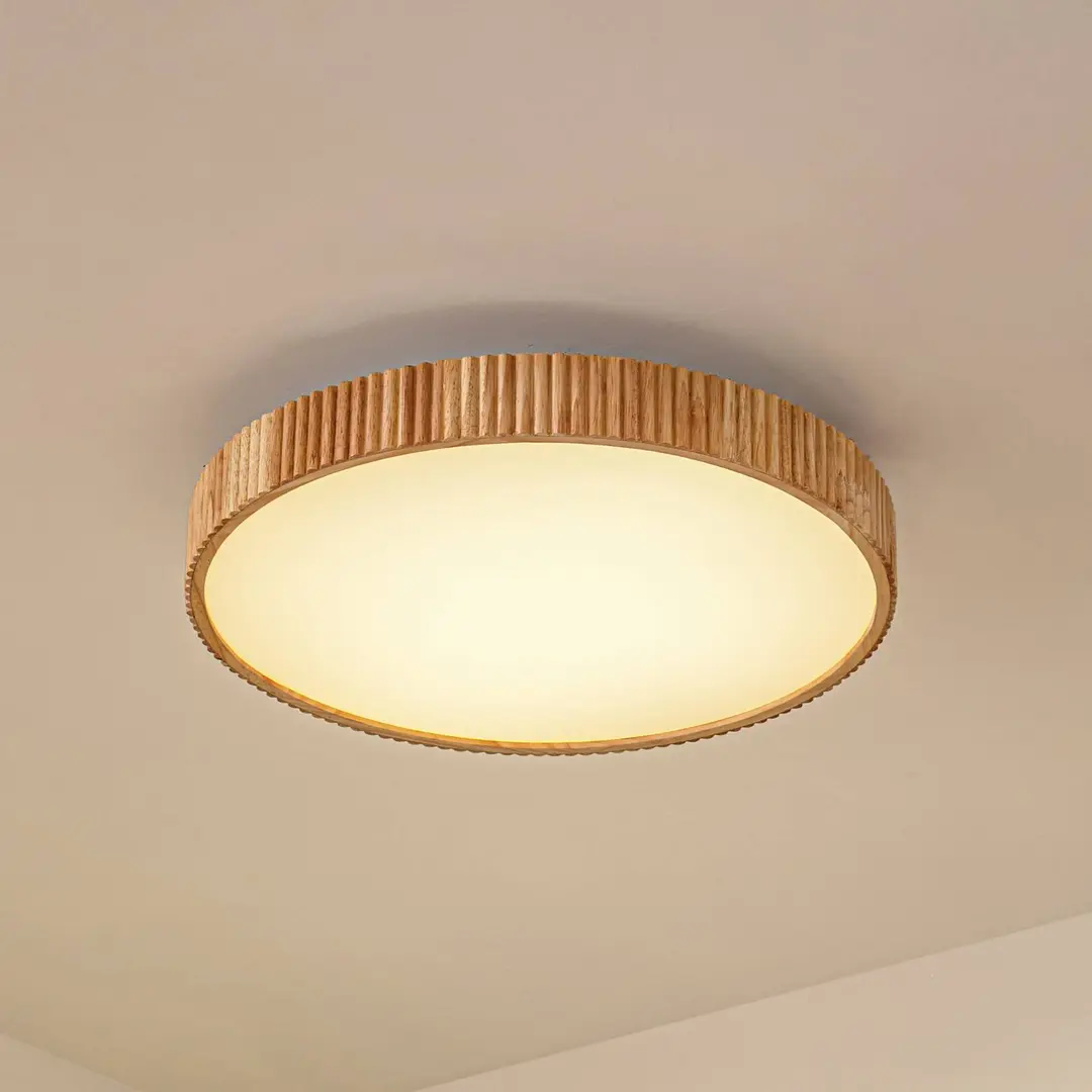 Lindby LED-Deckenleuchte Velua, weiß/holz hell, CCT, Ø 50 cm