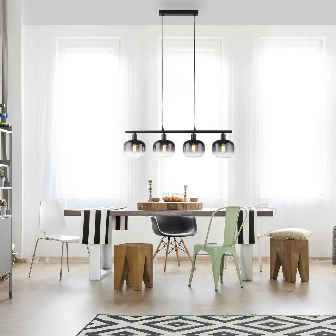 JUST LIGHT. GmbH Hängeleuchte Zea, 4fl., rauchgrau/schwarz, Glas, E14