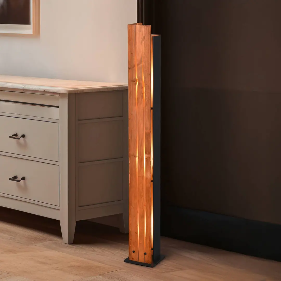 Trio Lighting Stehleuchte Karuni, Holz, Metall, hellbraun, schwarz