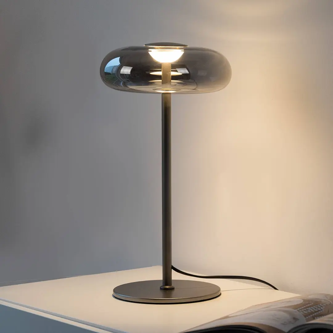 SCHÖNER WOHNEN LED-Tischlampe Posh, Rauchglas, 3.000 K