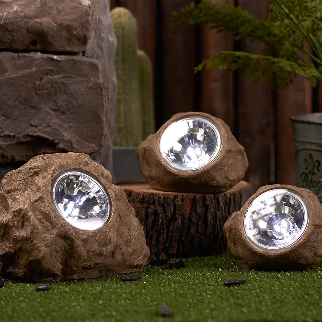 Lumisky LED-Solar-Dekolampe Rocky Brown, braun, 3er-Set, Kunststoff