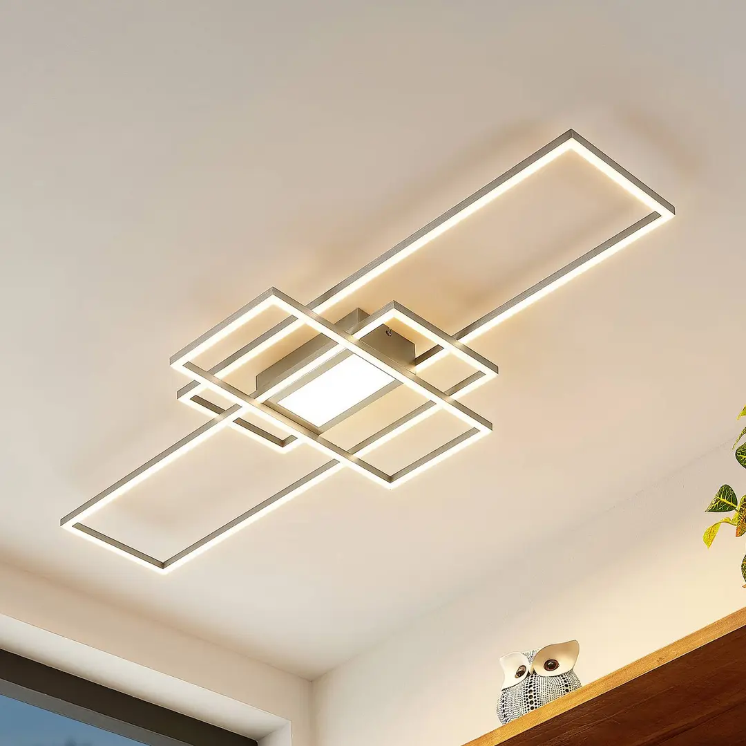 Lindby LED-Deckenleuchte Caitlin, nickel, CCT, Fernbedienung