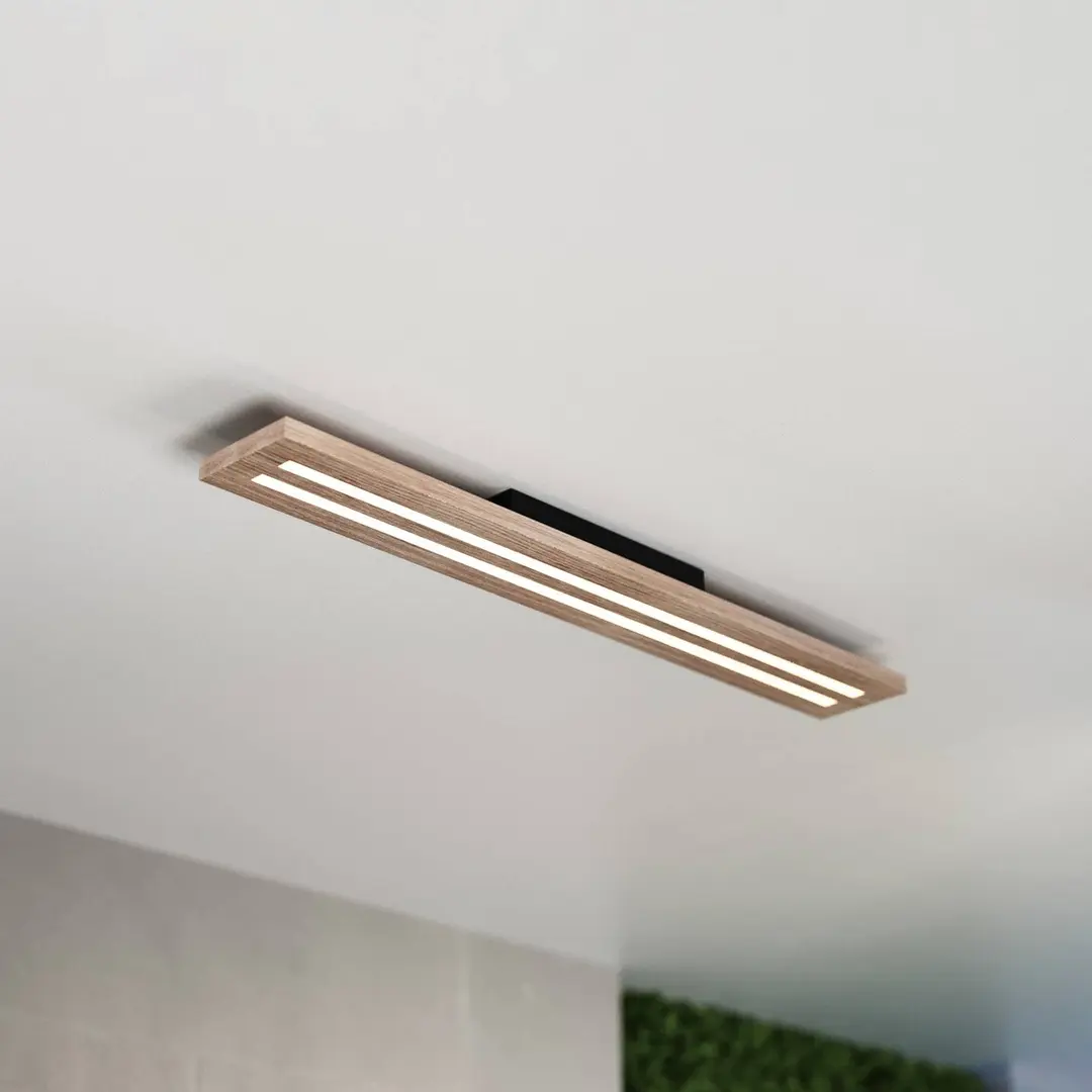 MCJ LED-Deckenleuchte Woody, Länge 80 cm, Eiche/schwarz, 3.000 K