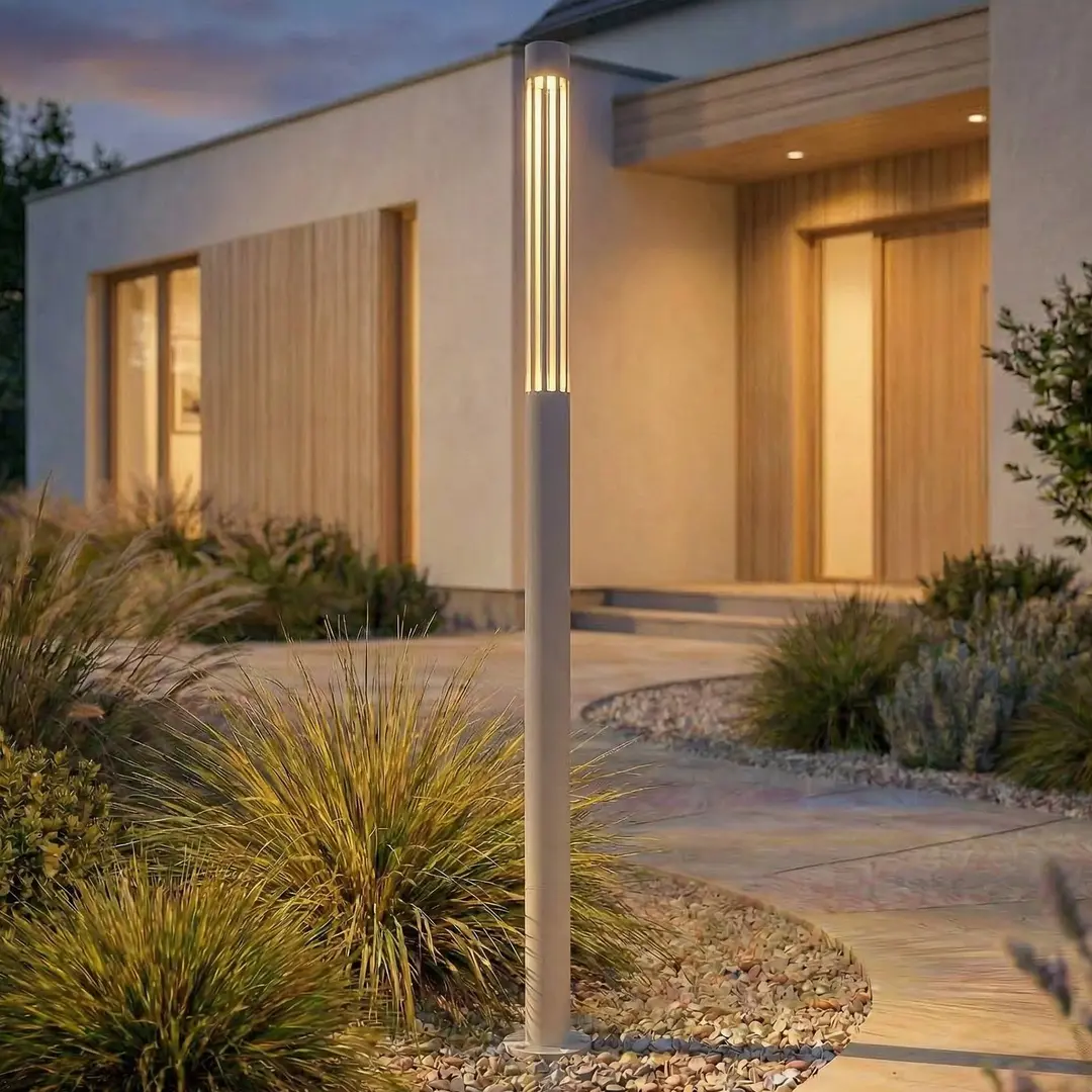 Lindby LED-Wegeleuchte Fjorya, Höhe 90 cm, steingrau, IP65