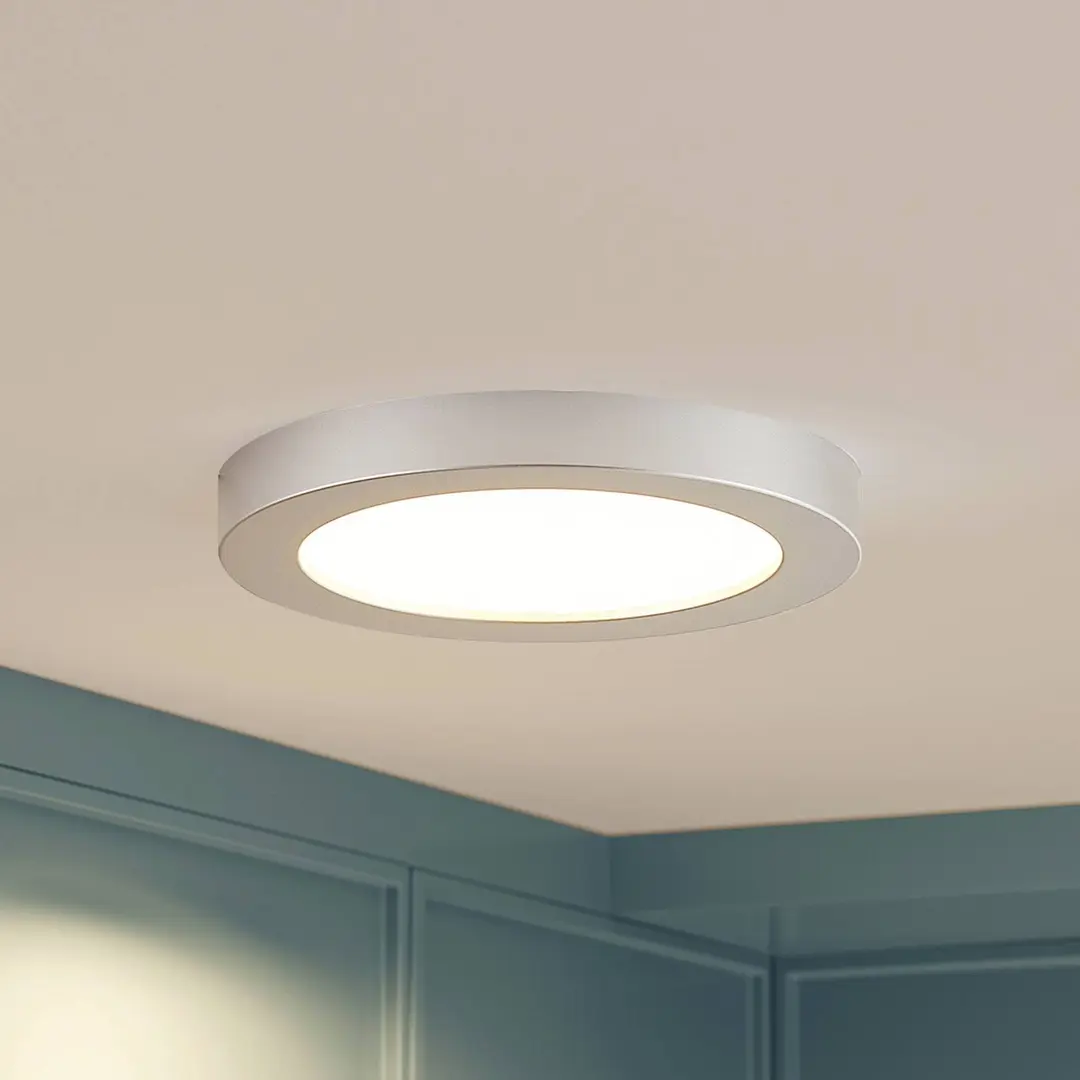 Prios LED-Deckenleuchte Edwina, silber, 23 cm, CCT, IP44