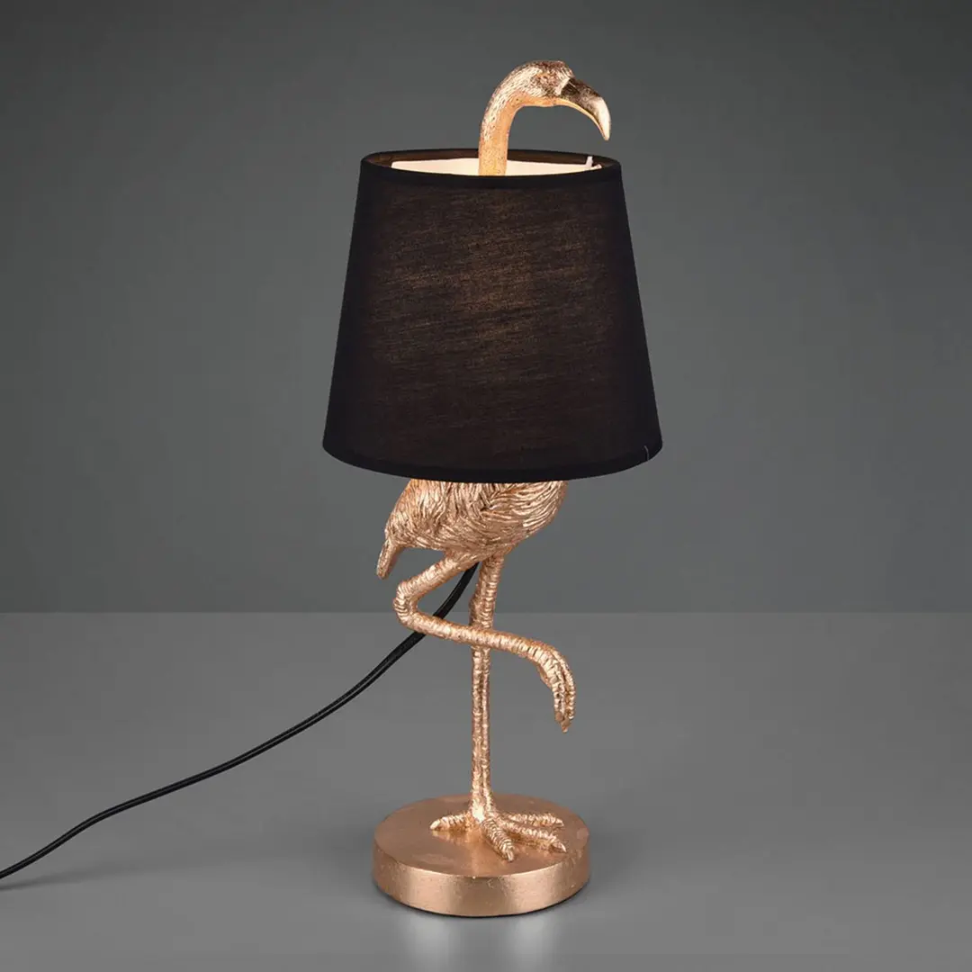 Reality Leuchten Tischleuchte Lola mit Flamingo-Figur, schwarz/gold