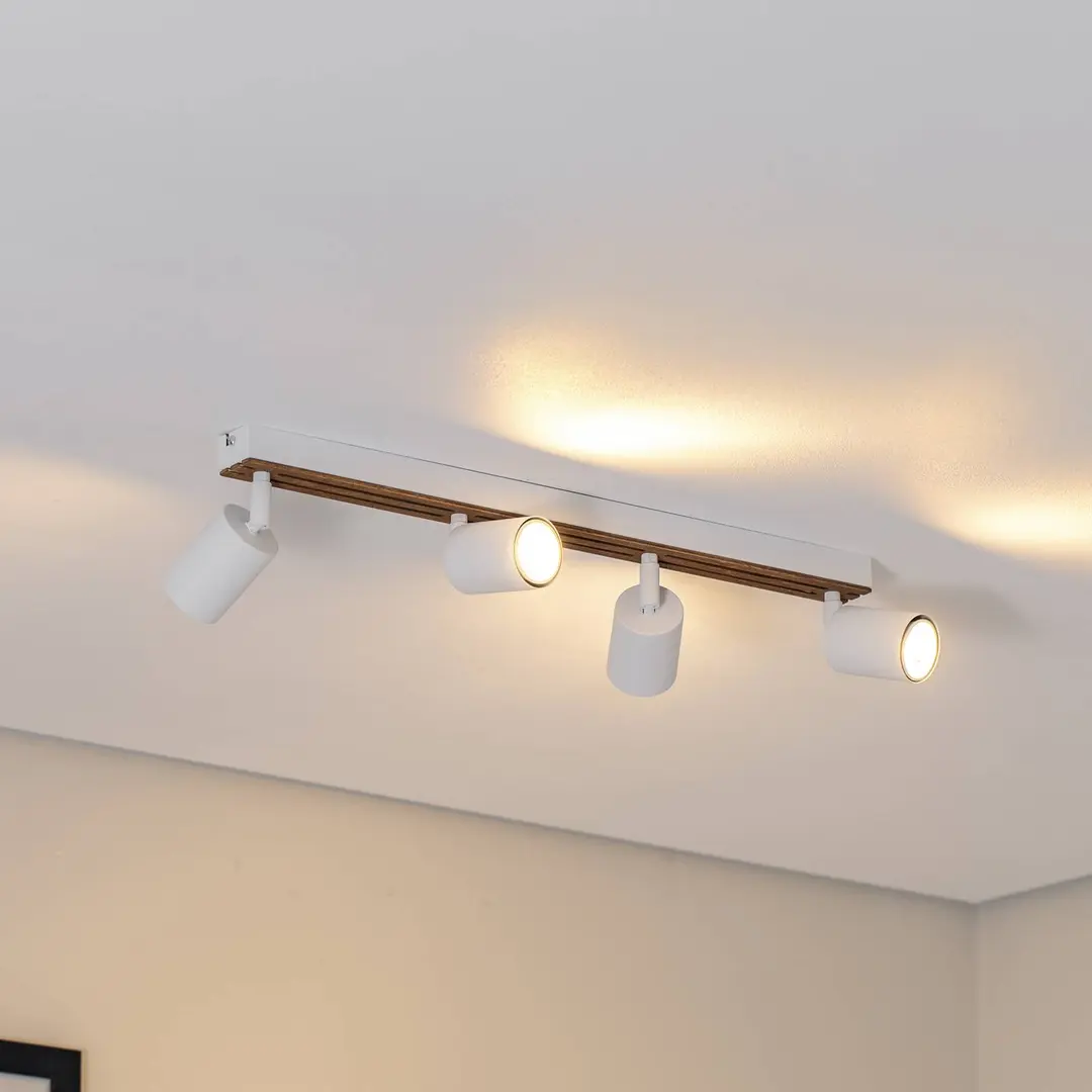 Luminex Deckenspot Tino, weiß/Holz, 4-flg. 60 cm
