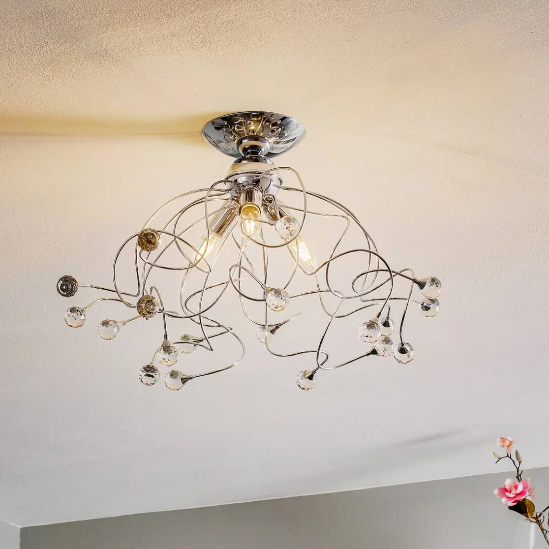 ONLI Deckenlampe Trilly in Chrom mit Kristallen, 3fl.
