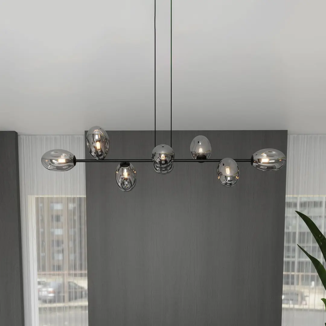 EMIBIG LIGHTING Hängeleuchte Glassy, grafit, 140 cm, 8-flg., Gläser oval