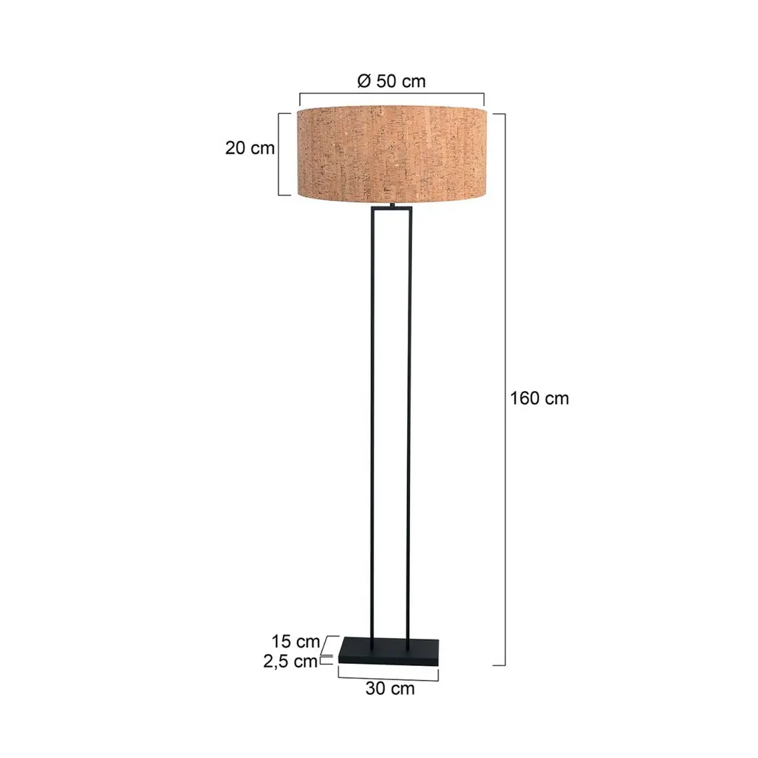 Steinhauer Stehlampe Stang, schwarz/Kork braun, Höhe 160 cm, E27