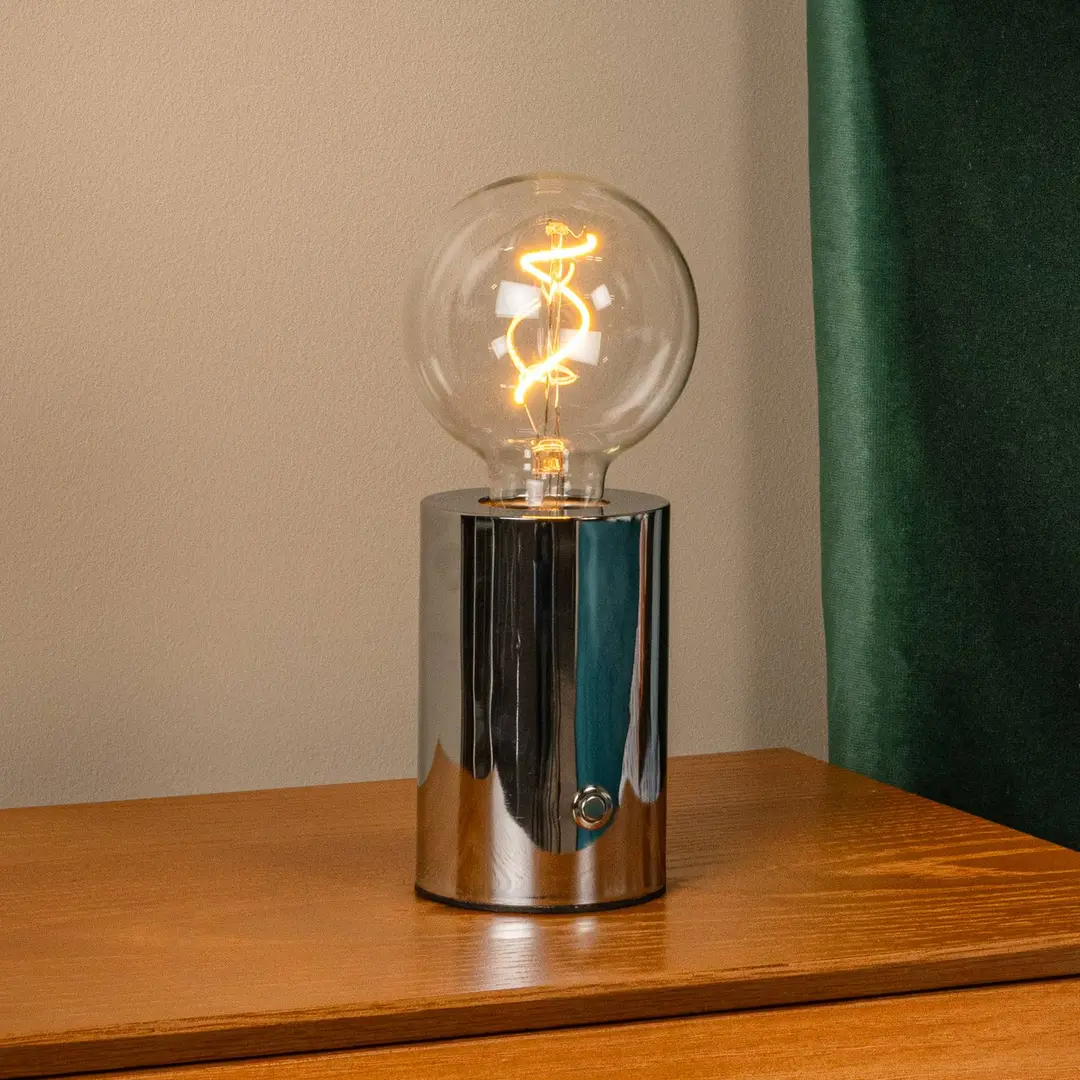 Lucide Akku-Tischlampe Vivo, chromfarben, Höhe 22 cm, Metall