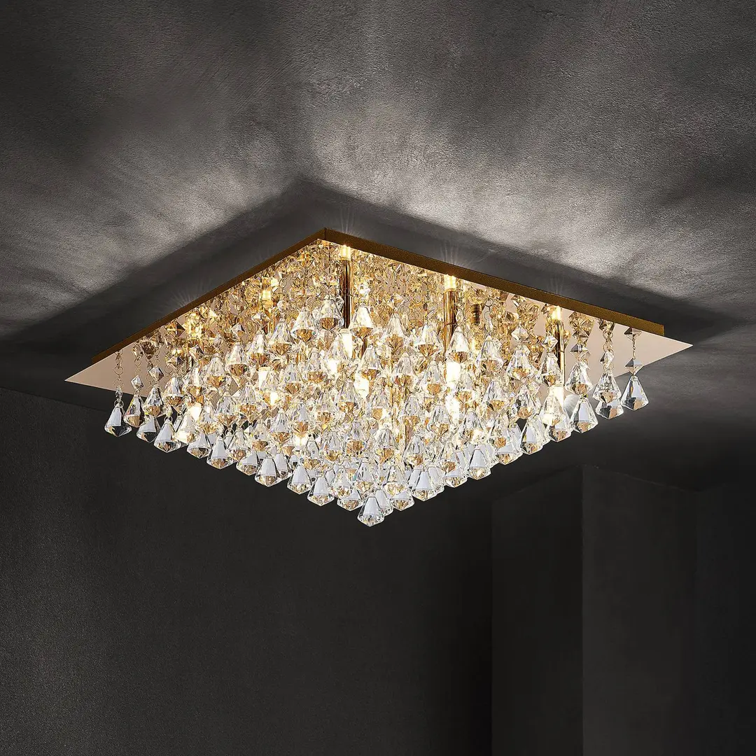 Lindby Rimedia Kristall-Deckenleuchte, gold, 55 cm