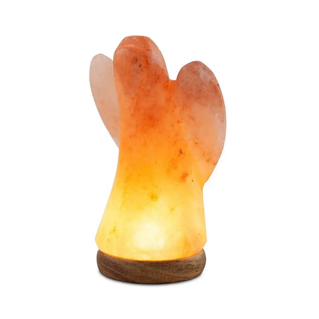 Wagner Life Salzlampe Engel klein, Holzsockel, USB-Anschluss, bernstein