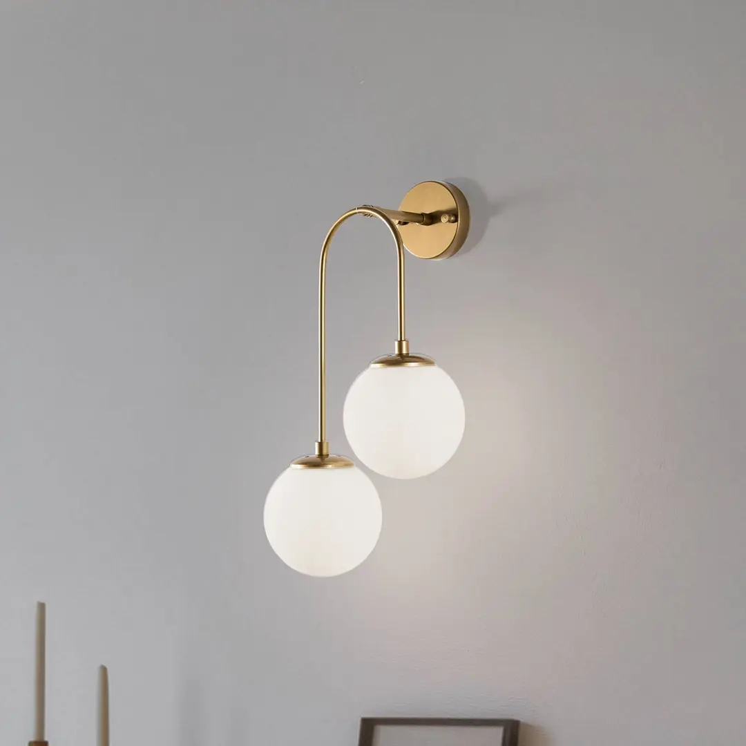Opviq Wandlampe Jewel 10585 goldfarben, Opalglas 55 x 30 cm 2-flg.