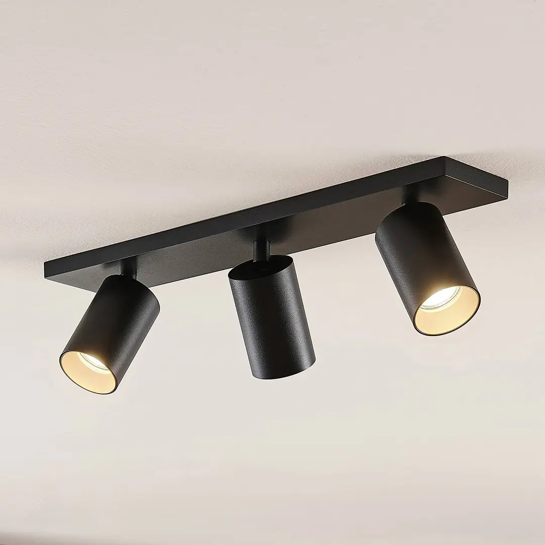 Arcchio Strahler Brinja, schwarz, eckig, Ø 6cm, 3-flg., GU10