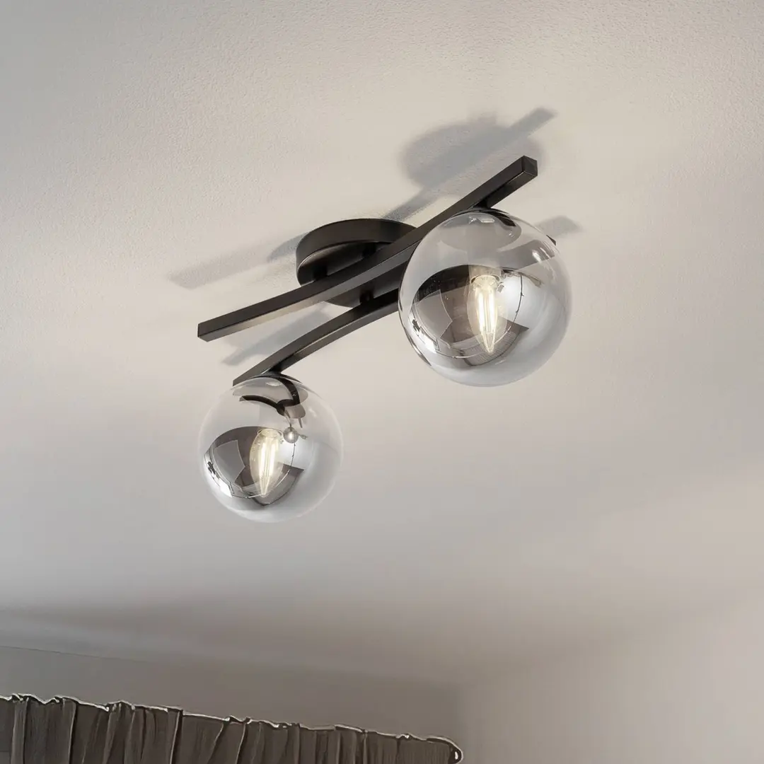 EMIBIG LIGHTING Deckenlampe Opus, Länge 60 cm, rauchgrau/schwarz, 2-flg.