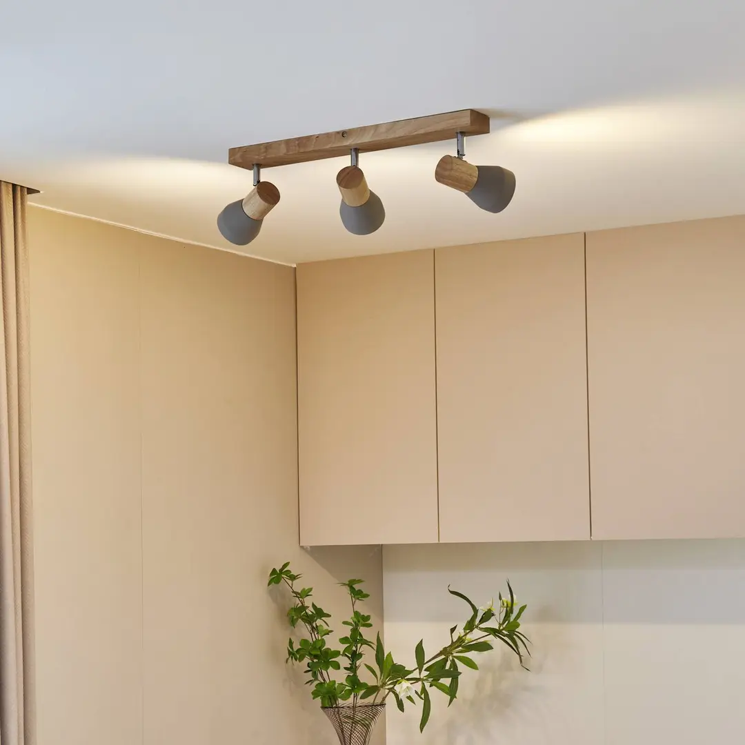 Lindby Strahler Filiz, 3-flg., 47 cm lang, Holz, Beton, E14