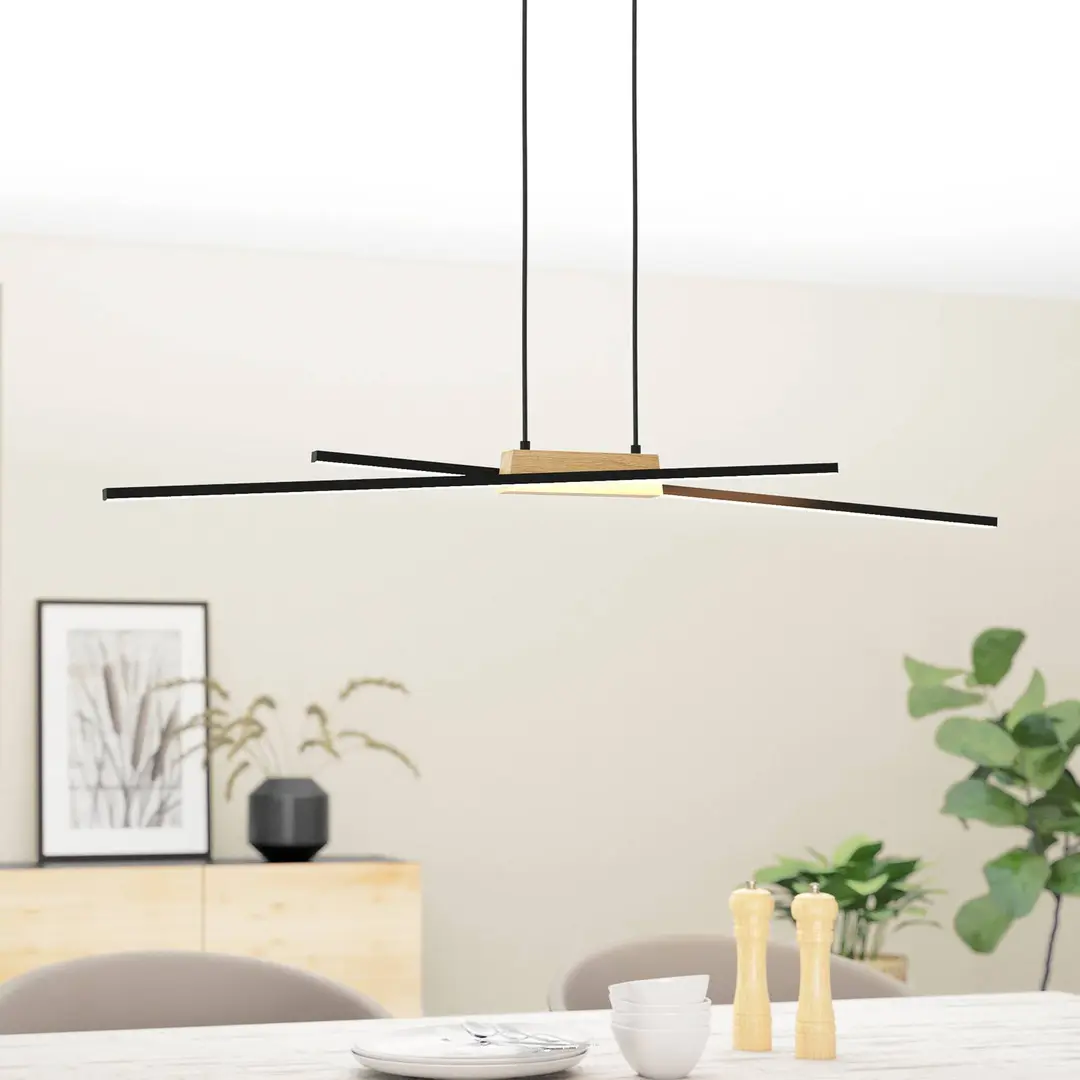 EGLO LED-Hängeleuchte Panagria, schwarz mit Holzdetail