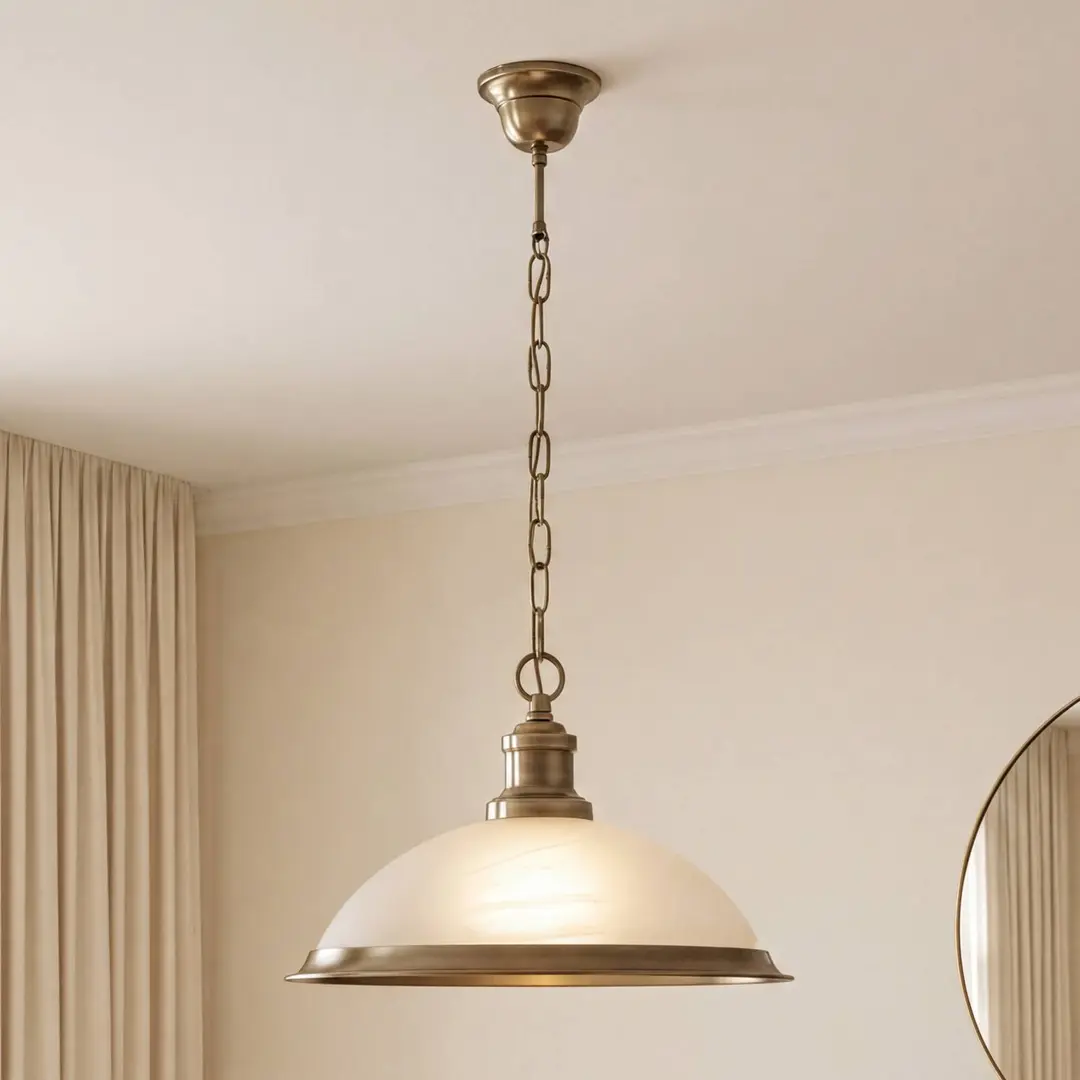 Searchlight Glas-Hängeleuchte Bistro, 1-flammig, altmessing