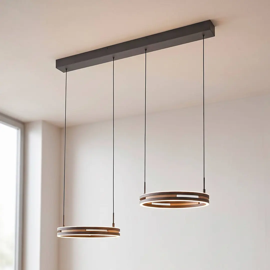 PAUL NEUHAUS LED-Pendellampe Sveja Länge 85 cm schwarz/holzfarben CCT 2fl