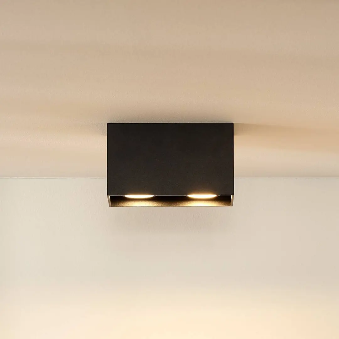 Lucide Deckenspot Bodi, eckig, schwarz, GU10, 2-flammig, Aluminium