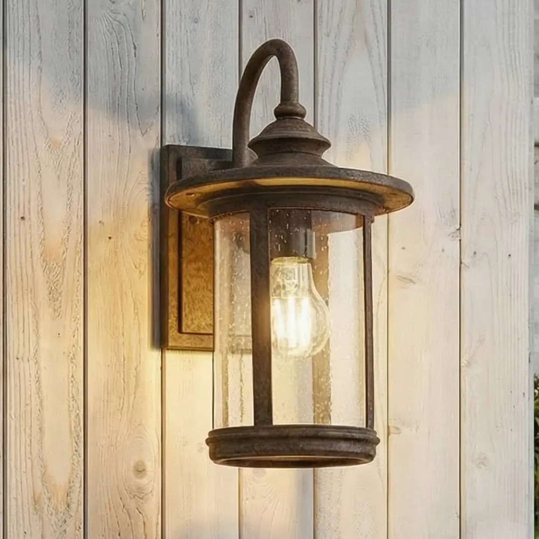 Lindby Außenwandlampe Zayn, rostfarben, Glas, IP23