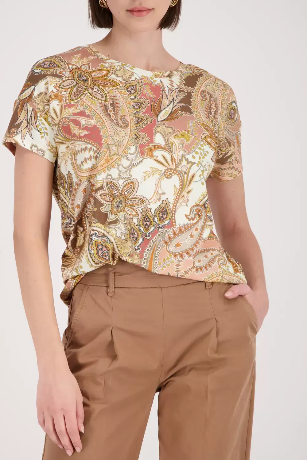 monari T-Shirt, mocca gemustert
