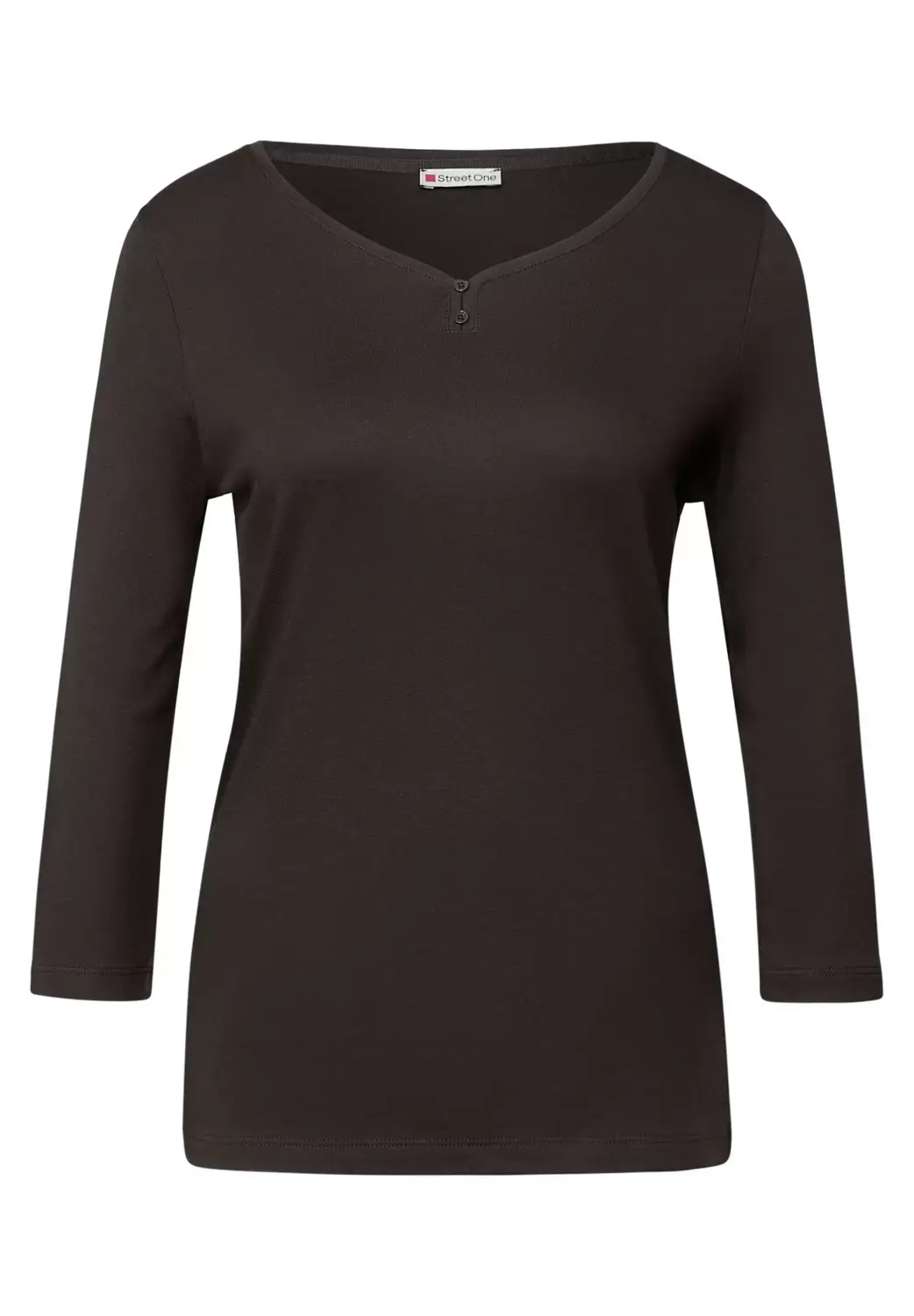 Street One Basic Shirt mit Knopfdetail – Braun