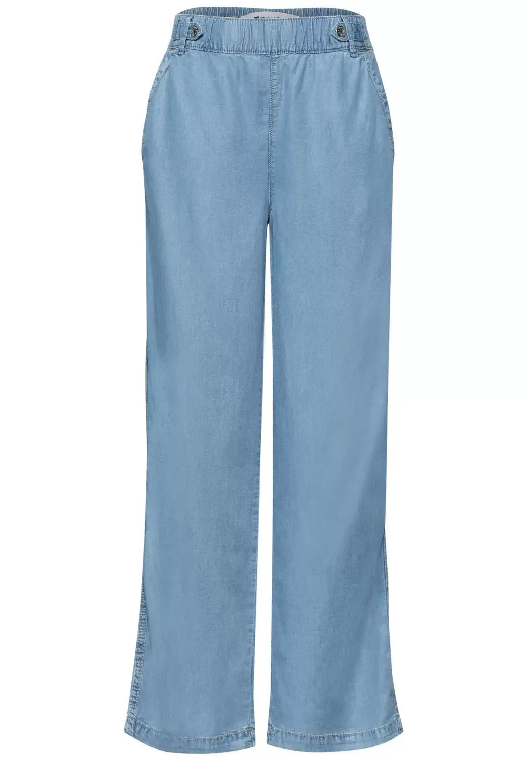 Street One Washed Wide Leg HW Flap Detail, Light Blue soft wash