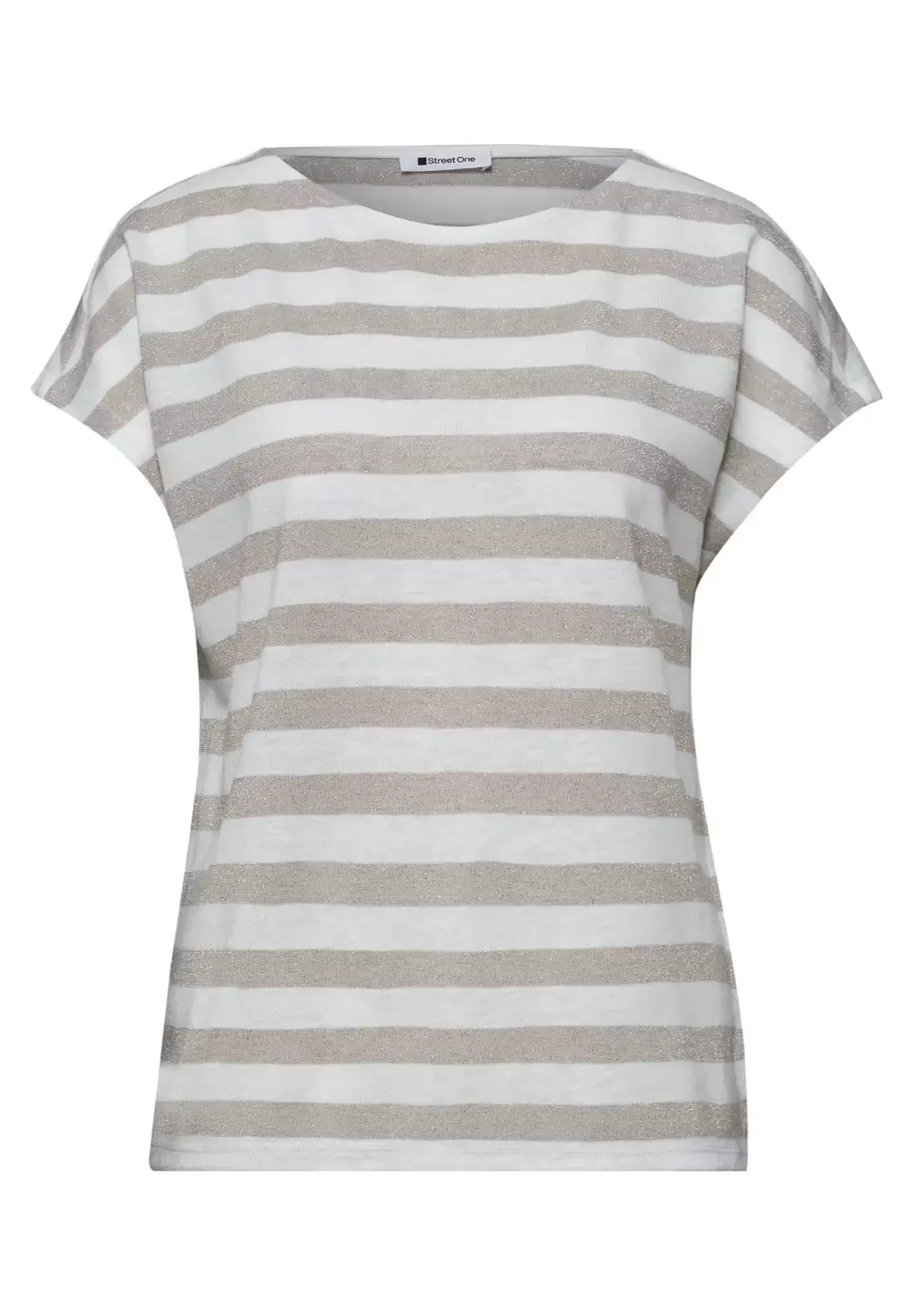Street One Dropped Shoulder Shirt mit Streifen und Glitzer – Beige