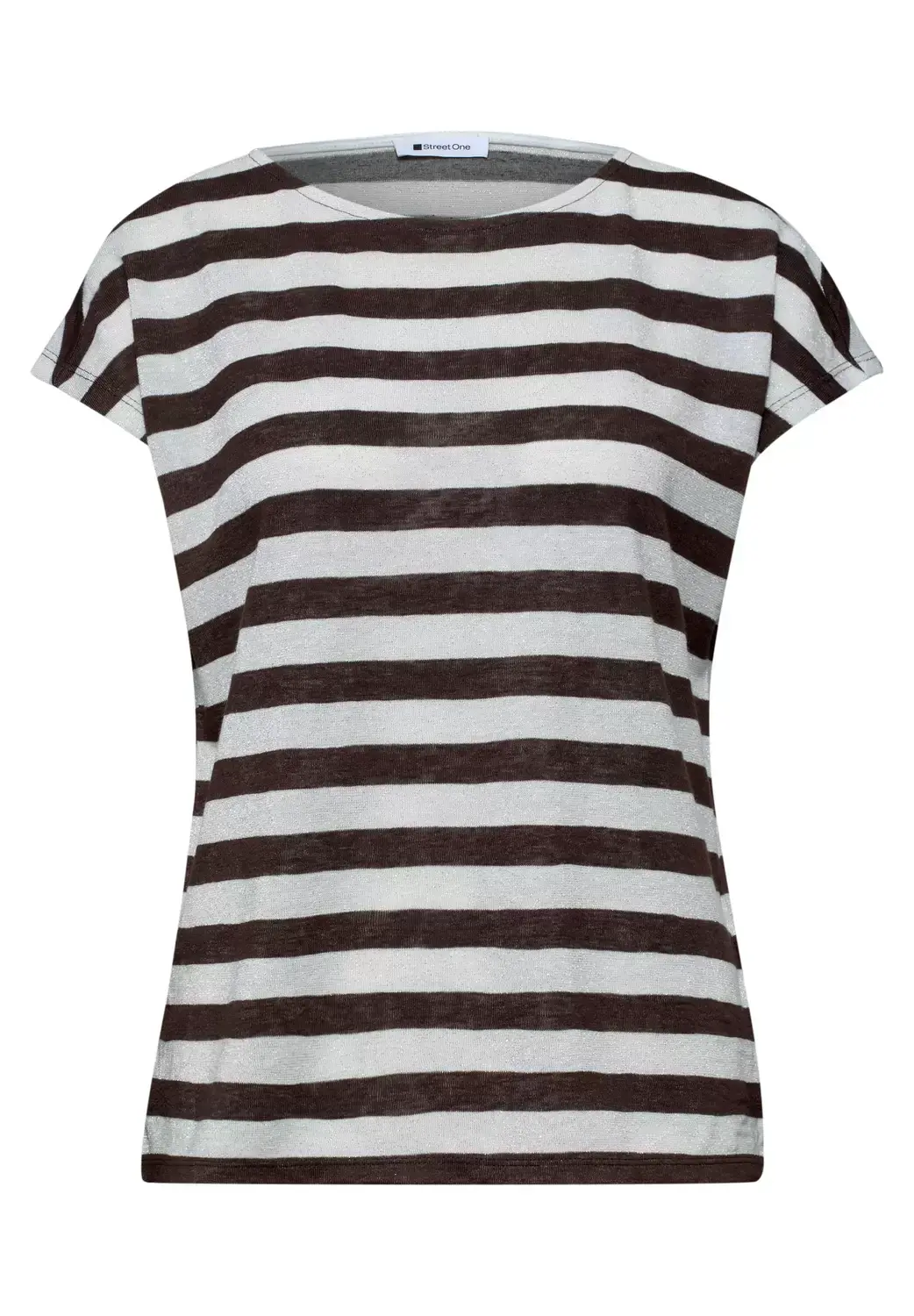 Street One Dropped Shoulder Shirt mit Streifen und Glitzer – Braun