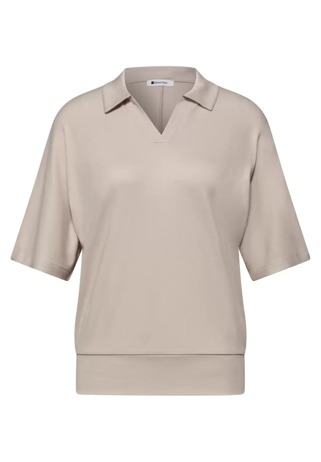 Street One LTD QR polo w.bottom cuff, clay sand