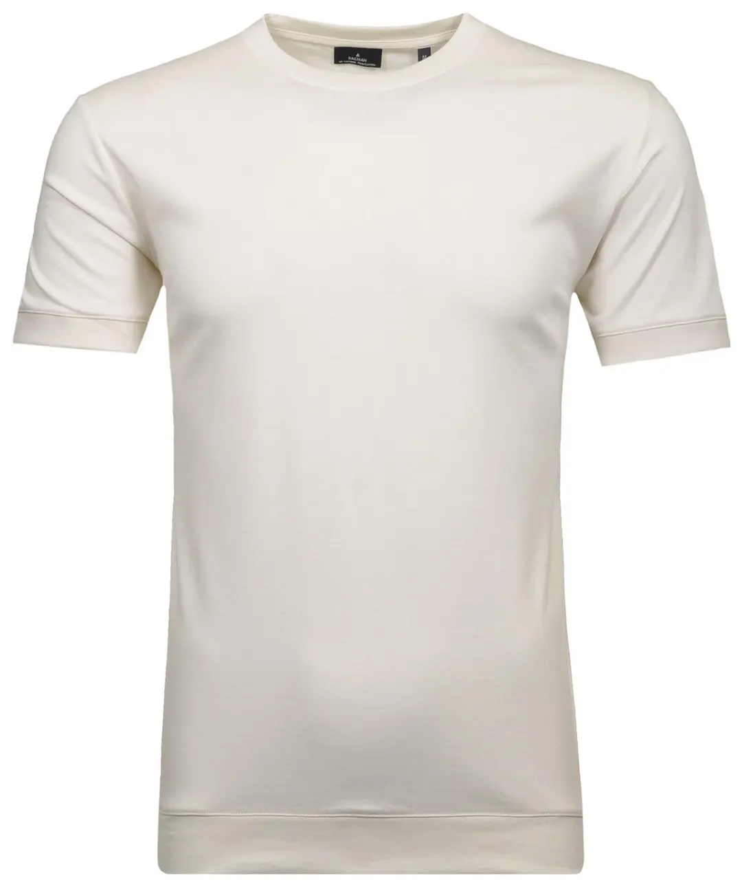 Ragman T-Shirt round neck waist rib, ECRU