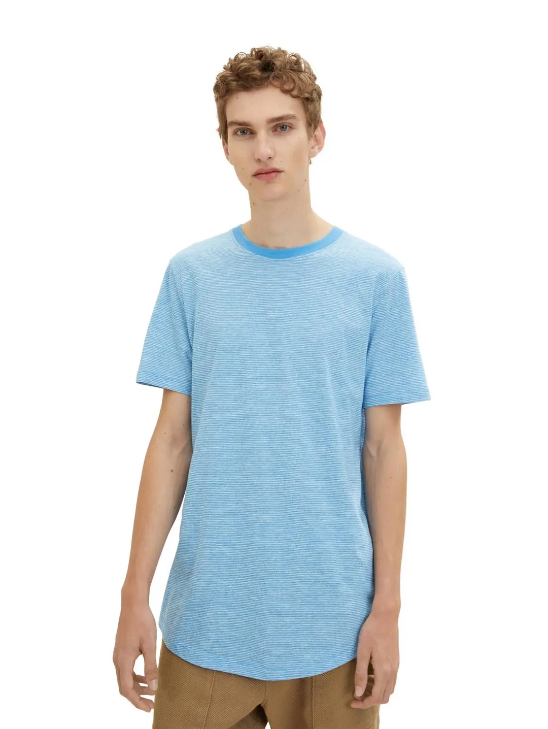 Tom Tailor longline stripe t-shirt, rainy sky blue mini stripe
