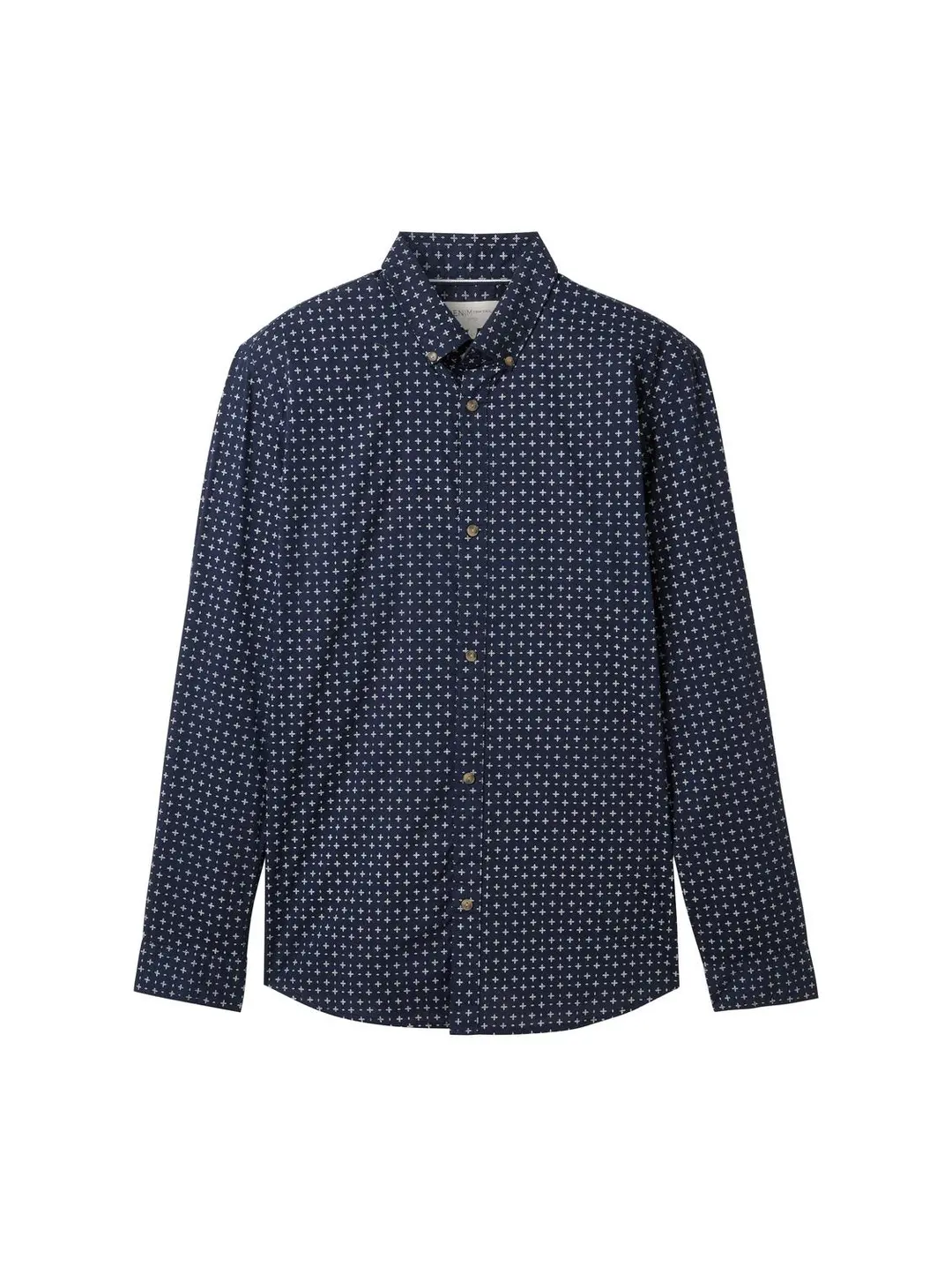 Tom Tailor fitted printed poplin shirt, navy white minimal design