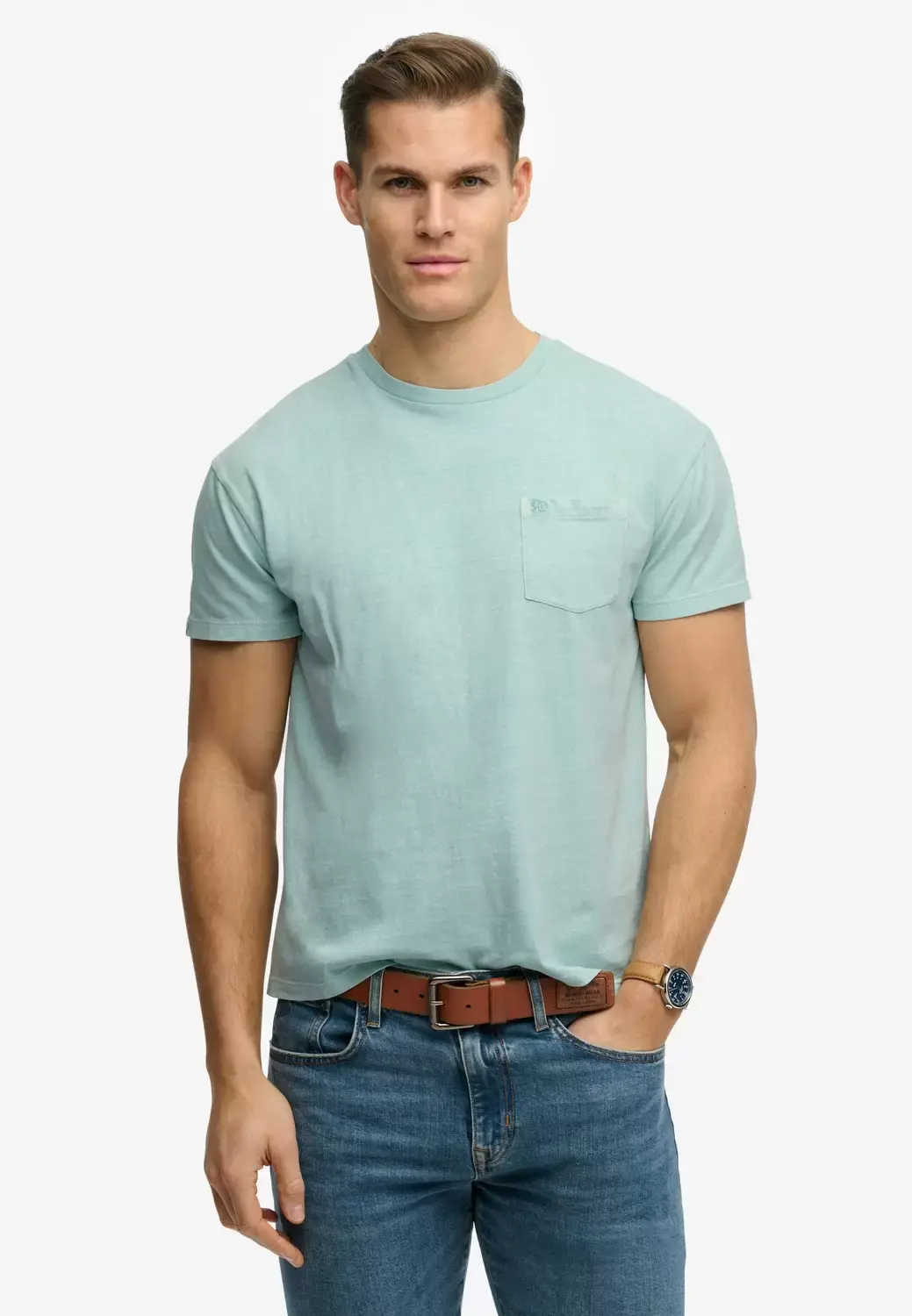 Super Dry Klassisches Baumwoll-Leinen T-Shirt mit Tasche