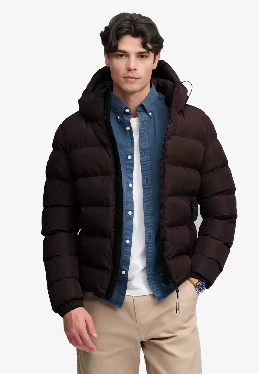 Super Dry HOODED SPORTS PUFFER JACKET, Peak Dark Plum