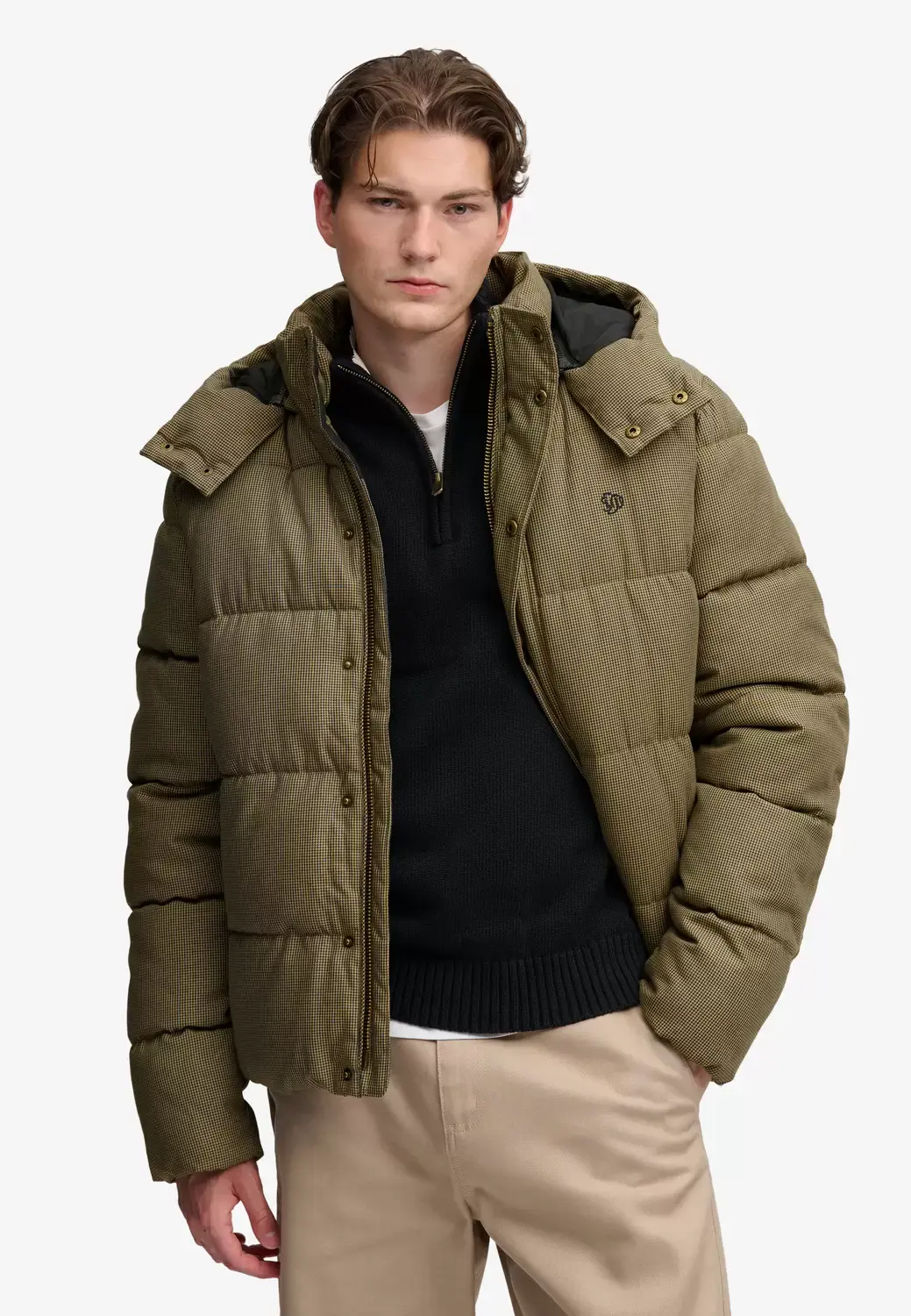 Super Dry PREMIUM HOOD CHECK PUFFER JKT, Brown Heritage Check