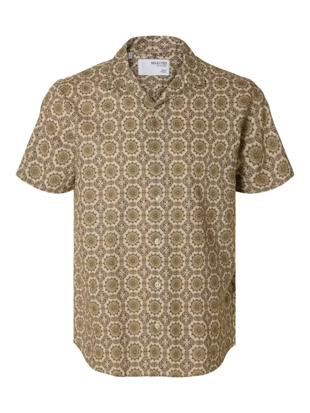 Selected SLHREGSUN SHIRT SS RESORT, Oatmeal/Mosaic